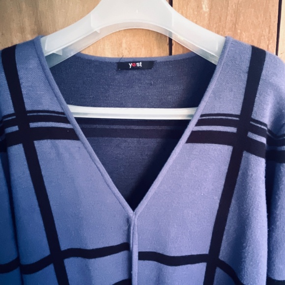 YEST Europe 🇳🇱 Viscose Open-Front Cardigan Black Check on Blue Mid Length M - Picture 11 of 13